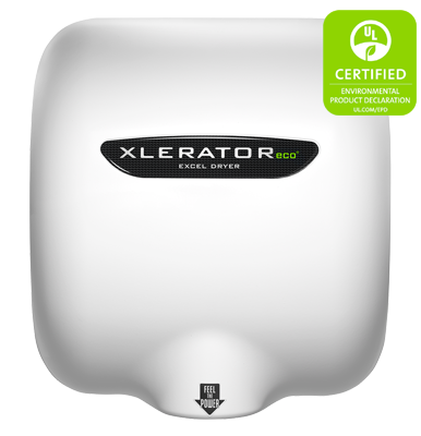Surface-Mounted 110-120V with Noise Reduction Nozzle Cover XLERATOR Excel Dryer XL-BW-ECO-1.1N Hand Dryer XLERATOR XL-BW-ECO Automatic White Thermoset BMC