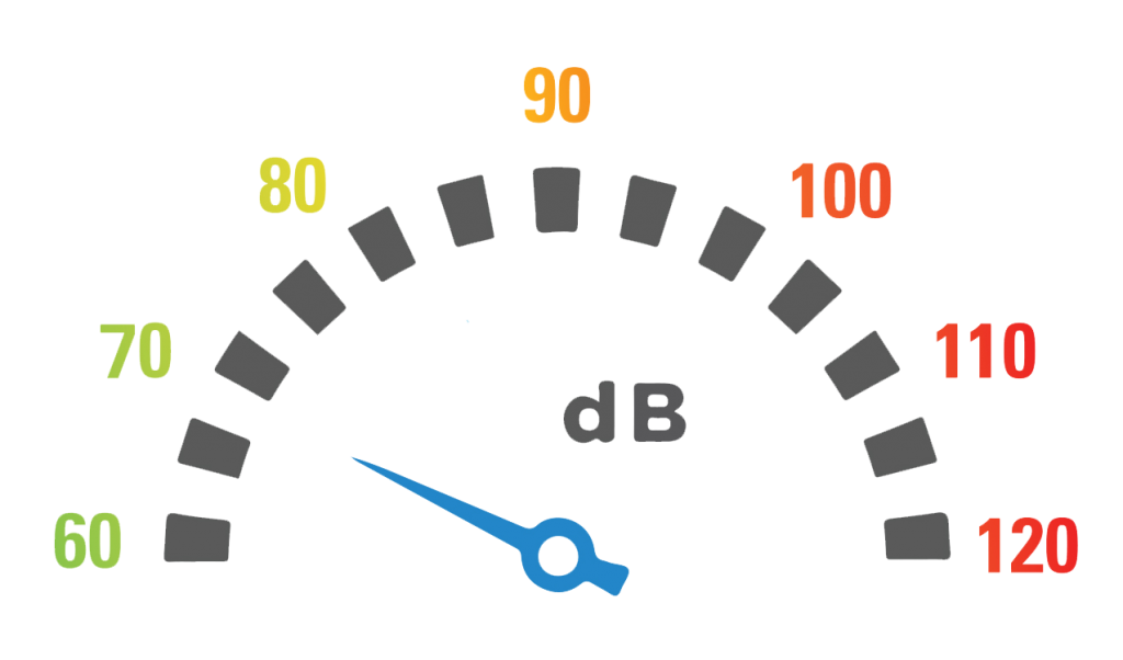 A decibel meter illustrates the volume capabilities of an Excel Dryer hand dryer