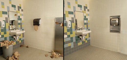 The Before and After of Restroom Cleanliness by installing XLERATOR