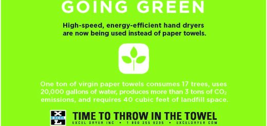 Going Green sign to announce switch from paper towels to electric hand dryers