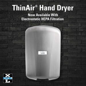 New ThinAir HEPA hand dryer on black brick background